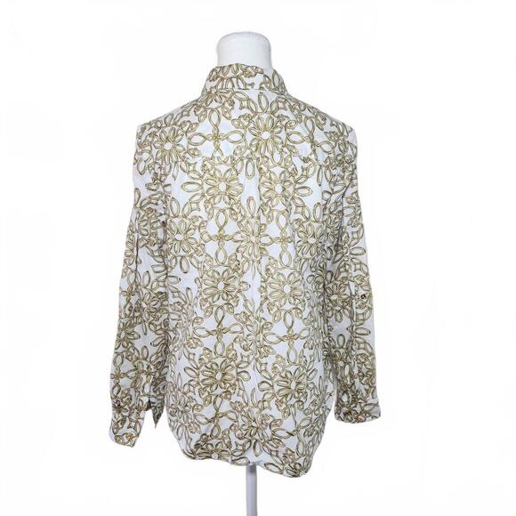 Charter Club Women's Linen Luxury Button-Up Blouse Size M White Beige Floral - Picture 4 of 10